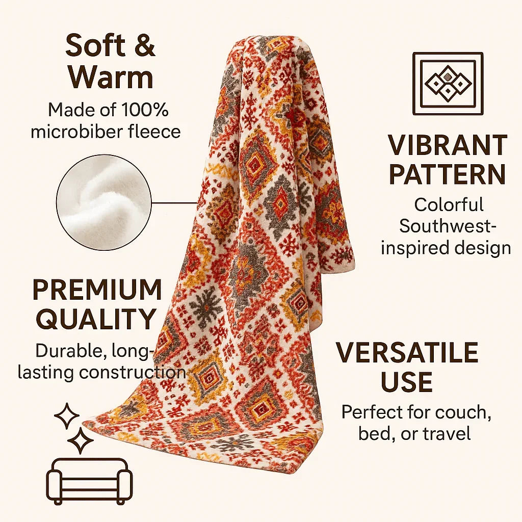 DaDa Bedding Southwestern Havana Geometric Soft Plush Fleece Flannel Throw Blanket (XY1012) DaDalogy Bedding Collection