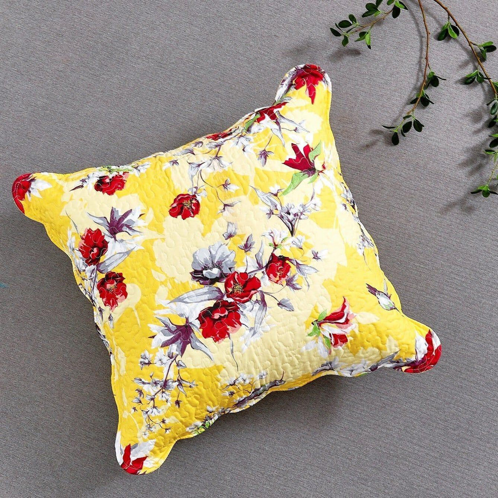 DaDa Bedding Sunshine Yellow Hummingbirds Floral Scalloped Euro Pillow Sham Cover, 26" x 26" (JHW925) DaDalogy Bedding Collection