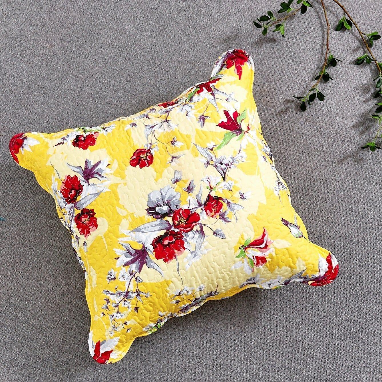 DaDa Bedding Sunshine Yellow Hummingbirds Floral Scalloped Euro Pillow Sham Cover, 26" x 26" (JHW925) DaDalogy Bedding Collection