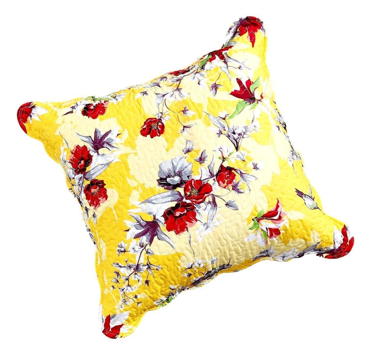 DaDa Bedding Sunshine Yellow Hummingbirds Floral Scalloped Euro Pillow Sham Cover, 26" x 26" (JHW925) DaDalogy Bedding Collection
