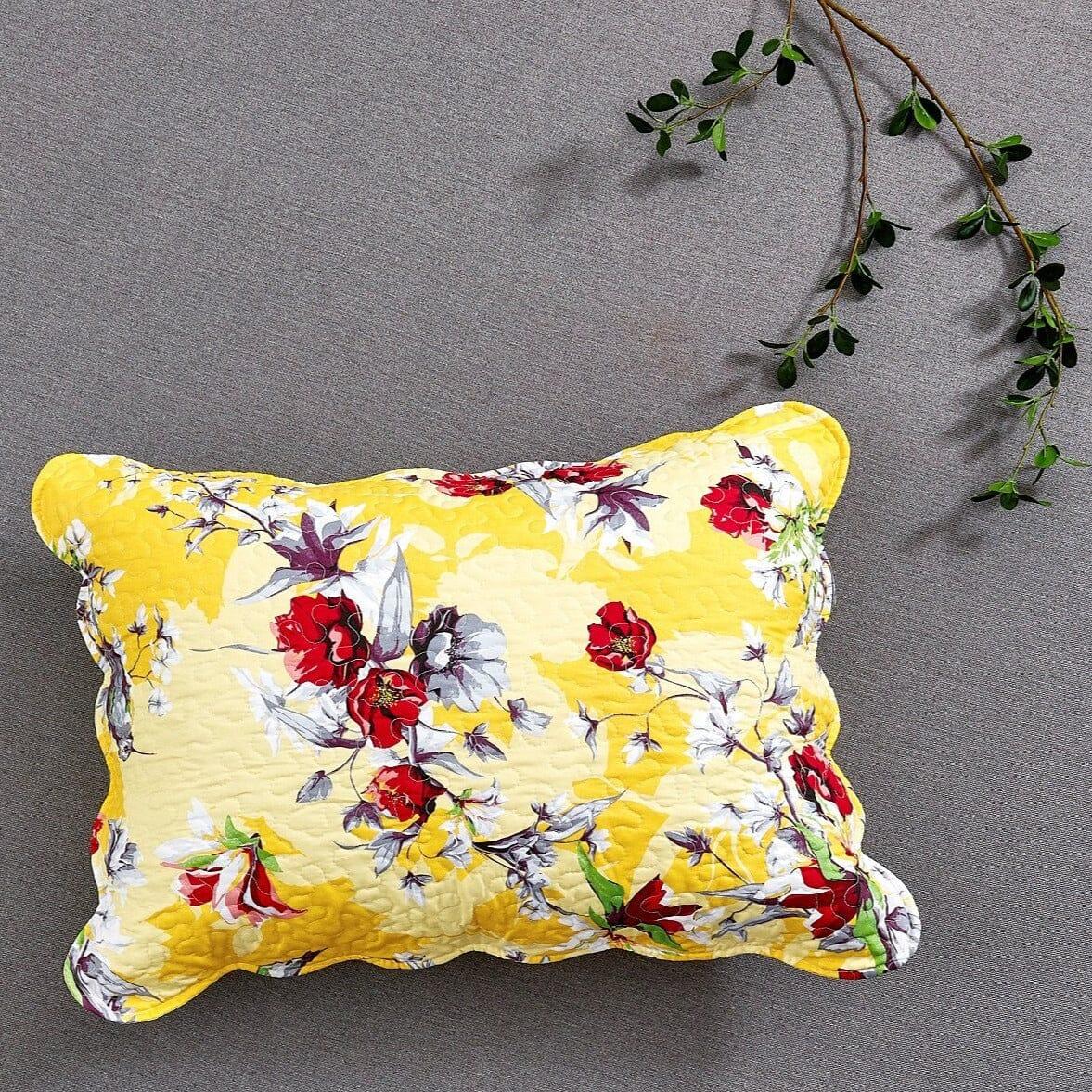 DaDa Bedding Sunshine Yellow Hummingbirds Floral Scalloped Pillow Sham 1-Piece (JHW-925) DaDalogy Bedding Collection