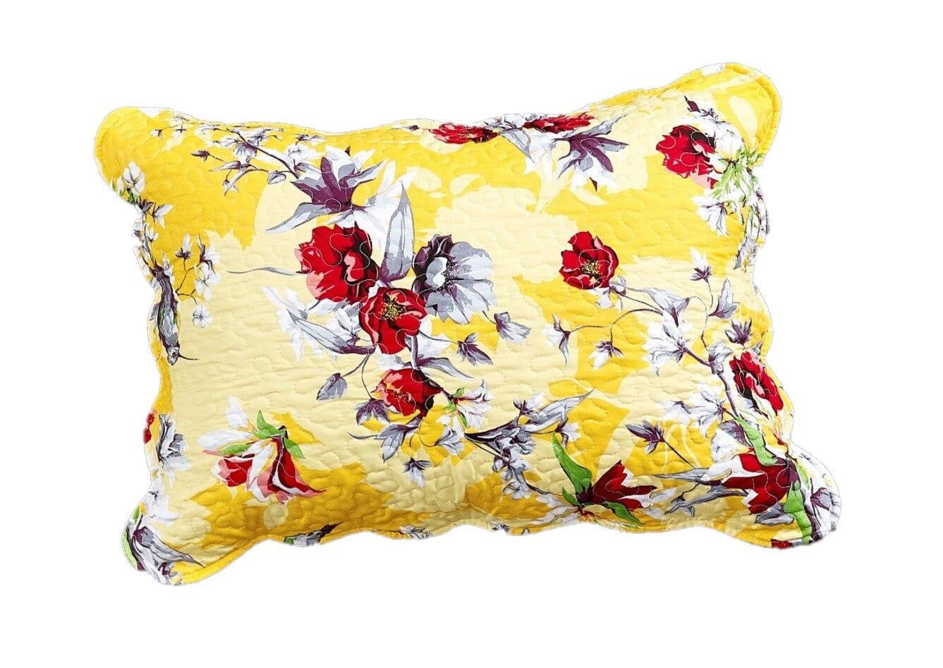 DaDa Bedding Sunshine Yellow Hummingbirds Floral Scalloped Pillow Sham 1-Piece (JHW-925) DaDalogy Bedding Collection