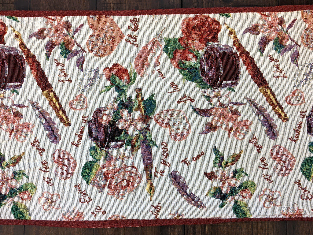 DaDa Bedding Sweet Heart Love Notes Pink Floral Woven Tapestry Dining Table Runner (18273) DaDalogy Bedding Collection