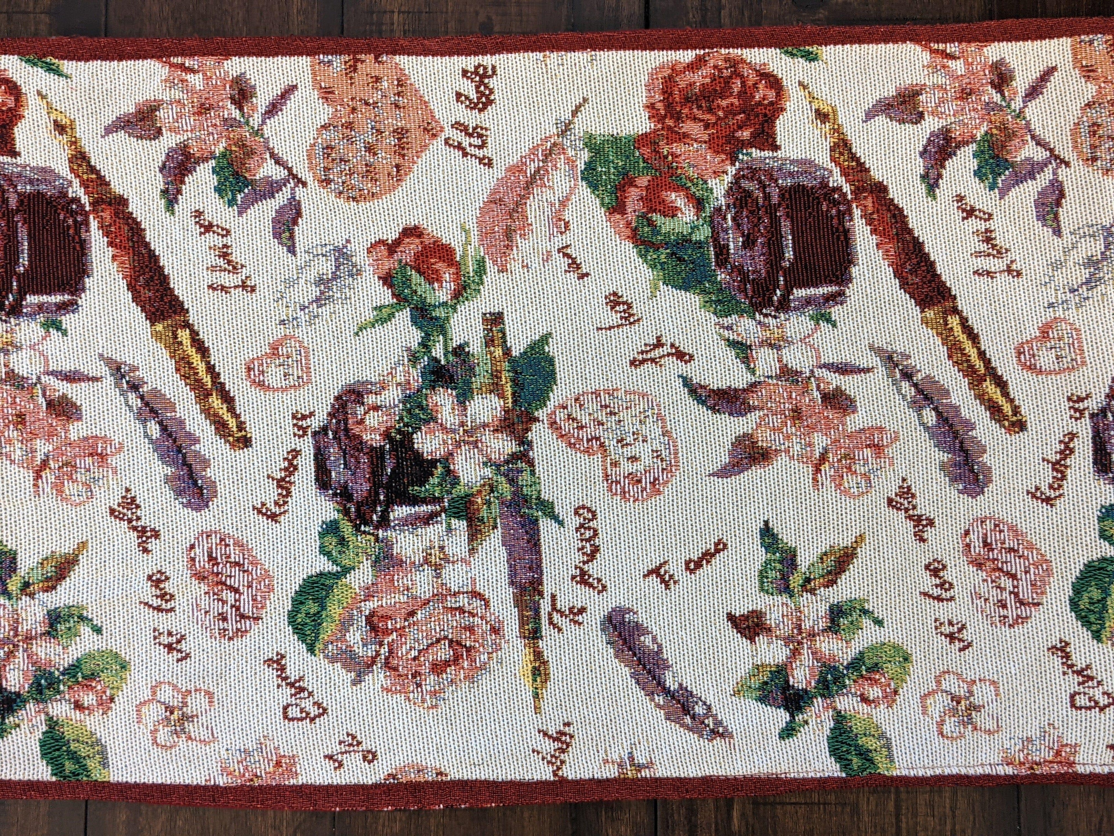 DaDa Bedding Sweet Heart Love Notes Pink Floral Woven Tapestry Dining Table Runner (18273) DaDalogy Bedding Collection