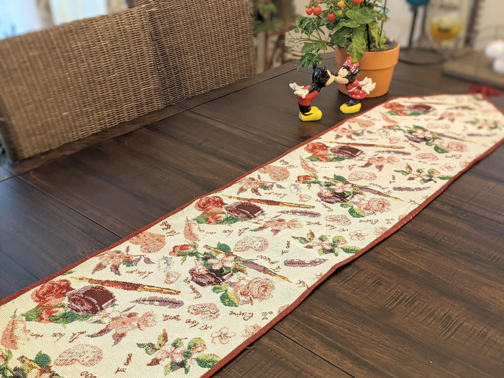 DaDa Bedding Sweet Heart Love Notes Pink Floral Woven Tapestry Dining Table Runner (18273) DaDalogy Bedding Collection