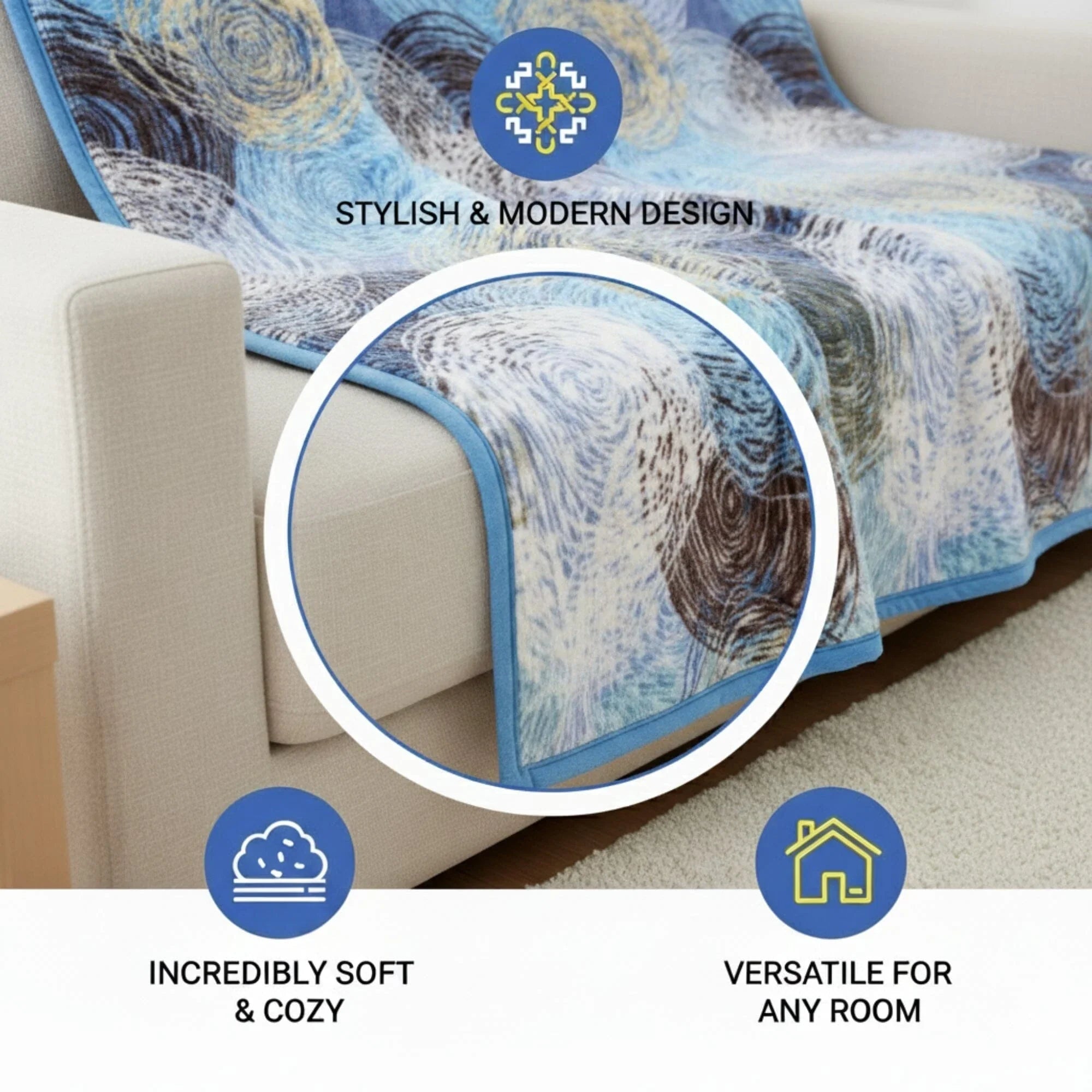 DaDa Bedding Swirly Navy Blue Lagoon Abstract Mink Flannel Fleece Throw Blanket (XY9897) DaDalogy Bedding Collection