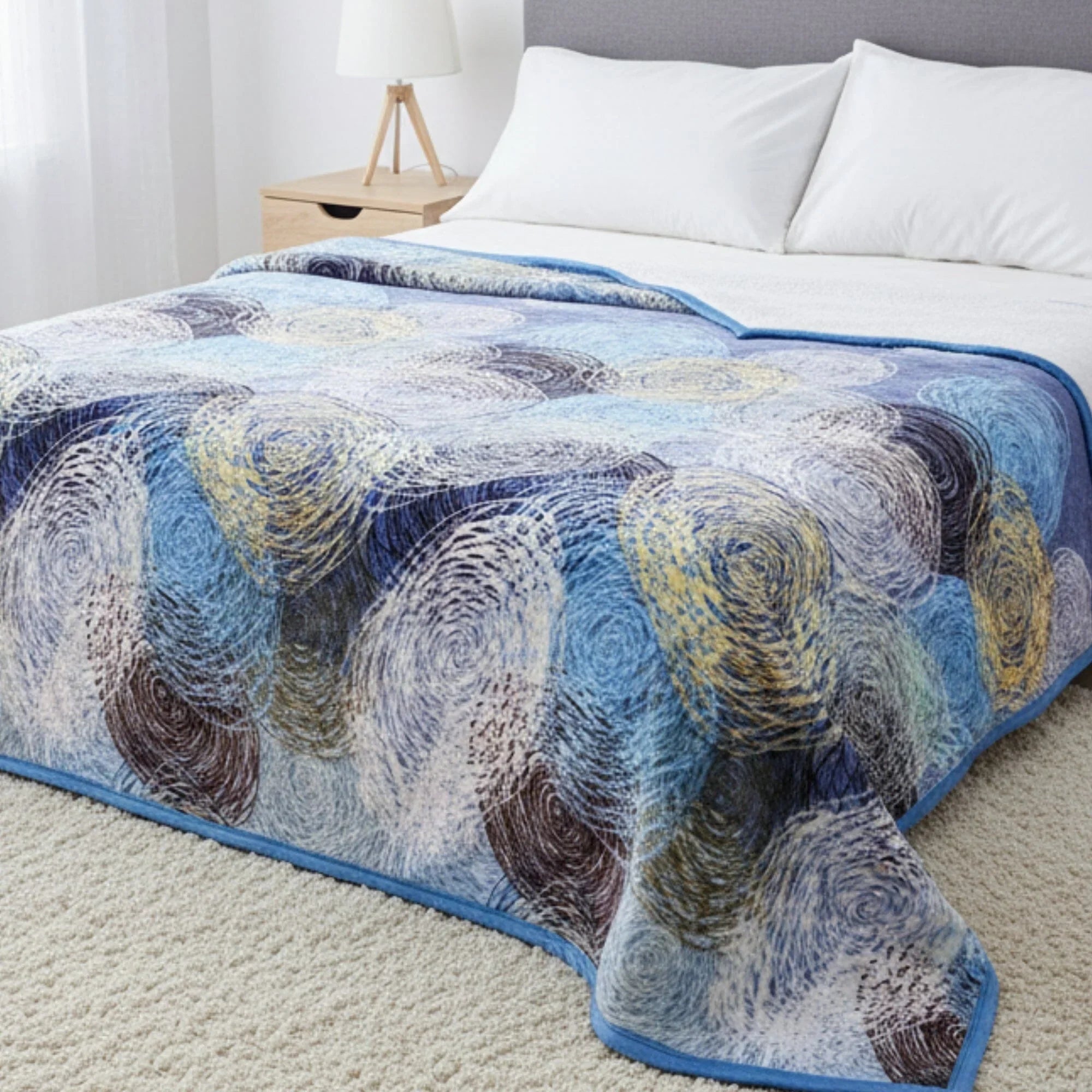 DaDa Bedding Swirly Navy Blue Lagoon Abstract Mink Flannel Fleece Throw Blanket (XY9897) DaDalogy Bedding Collection