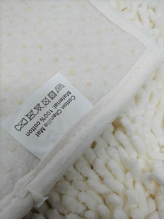 DaDa Bedding Vanilla Ivory White Shaggy Soft Chenille Noodle Carpet Rug Bath Mat DaDalogy Bedding Collection