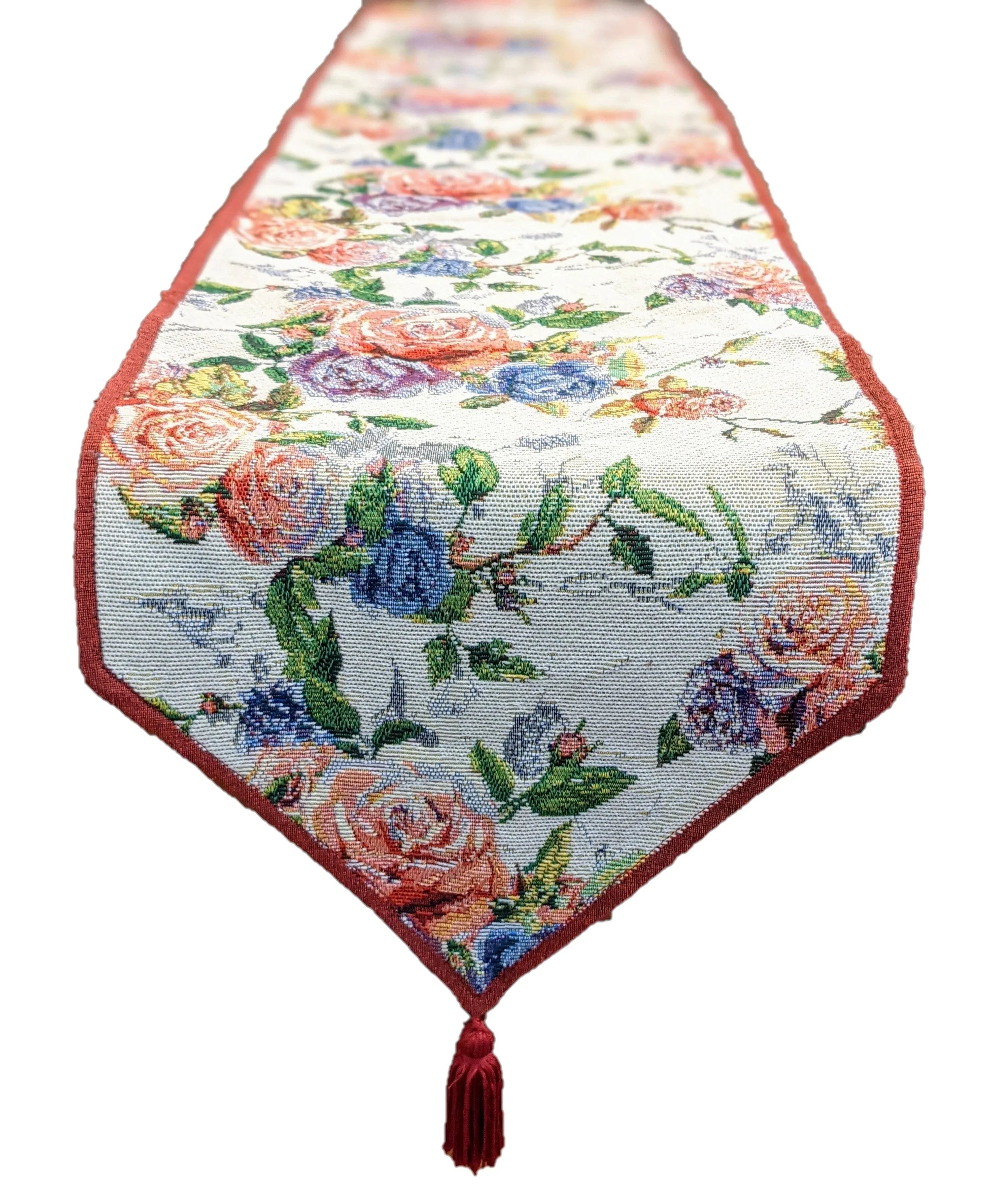 DaDa Bedding Vintage Romantic Roses Lovely Pink Floral Woven Tapestry Dining Table Runner (879) DaDalogy Bedding Collection