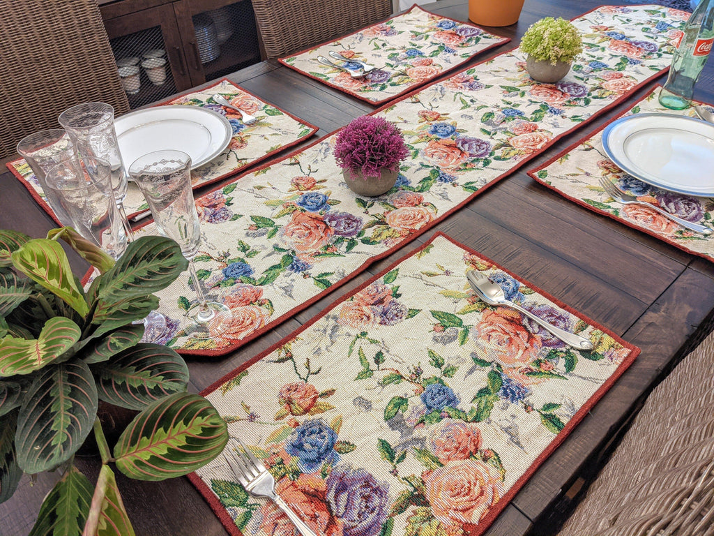 DaDa Bedding Vintage Romantic Roses Lovely Pink Floral Woven Tapestry Dining Table Runner (879) DaDalogy Bedding Collection