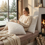DaDa Bedding White Roses Faux Fur Pillow Cover