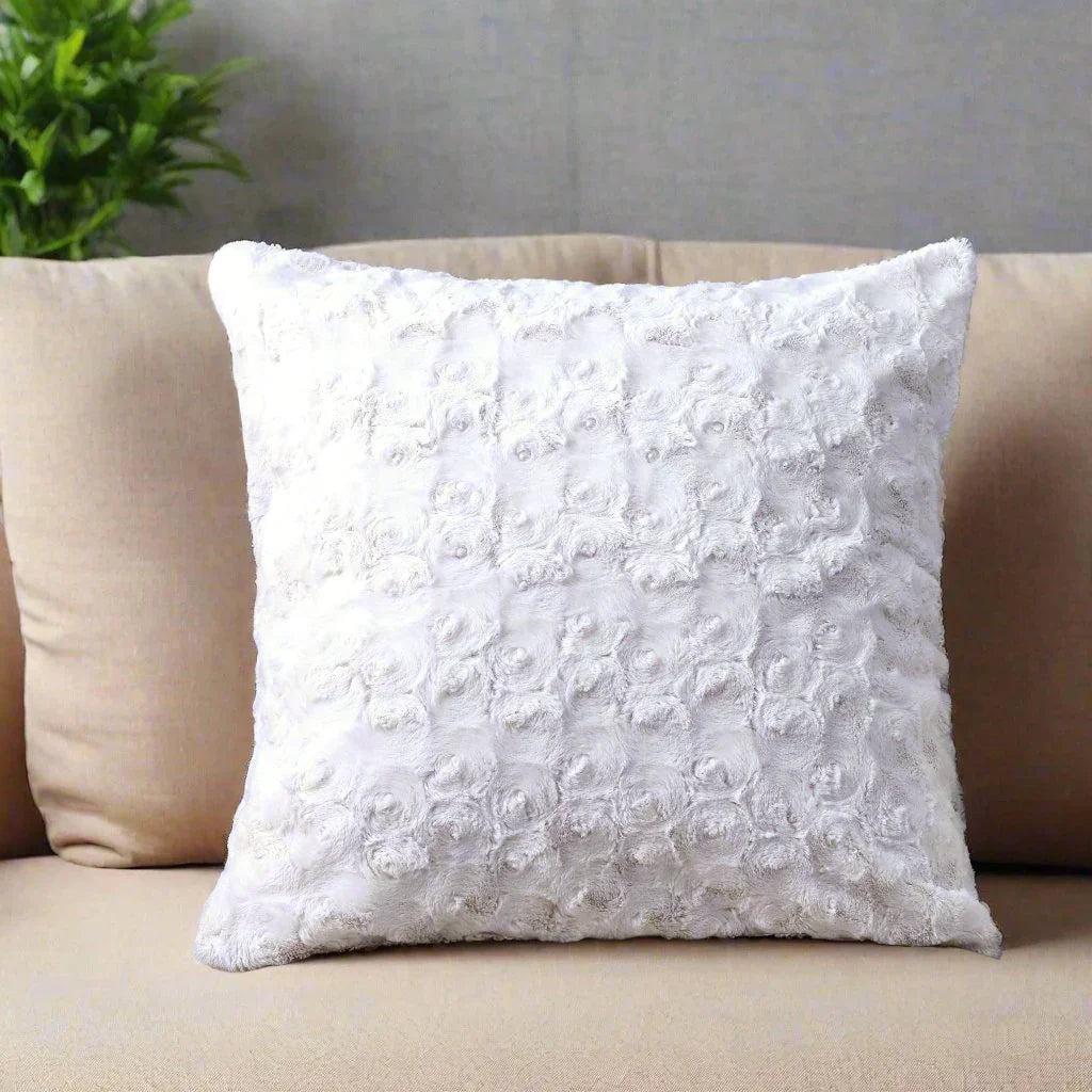 DaDa Bedding Luxury White Roses Swirls Faux Fur Euro Cushion Throw Pillow Cover (K11) DaDalogy Bedding Collection