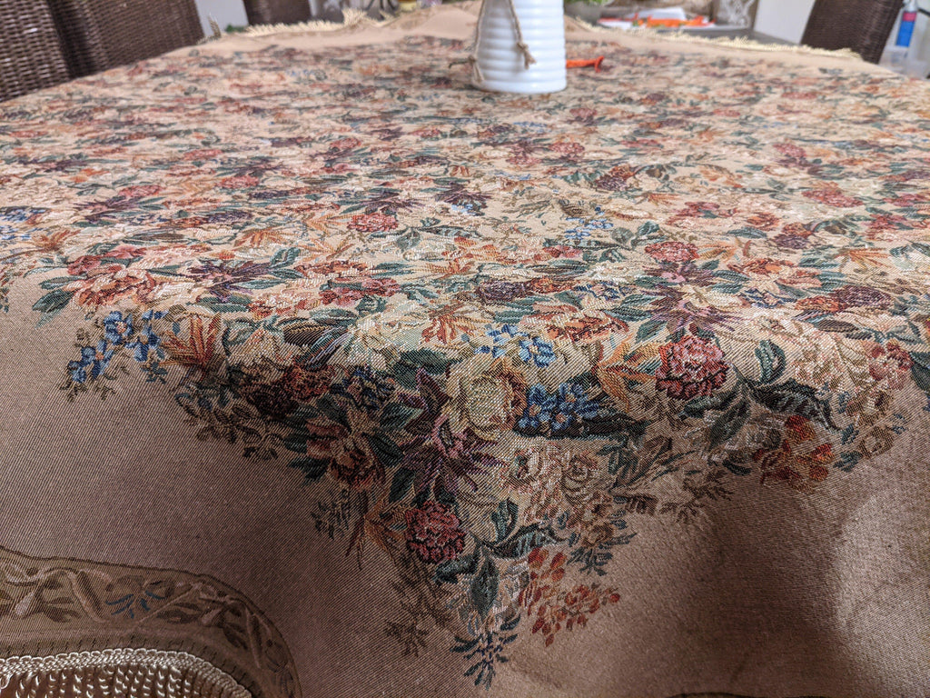 DaDa Bedding Wildflower Wonderland Floral Golden Beige Tan Square Dining Table Cloth (3100) DaDalogy Bedding Collection