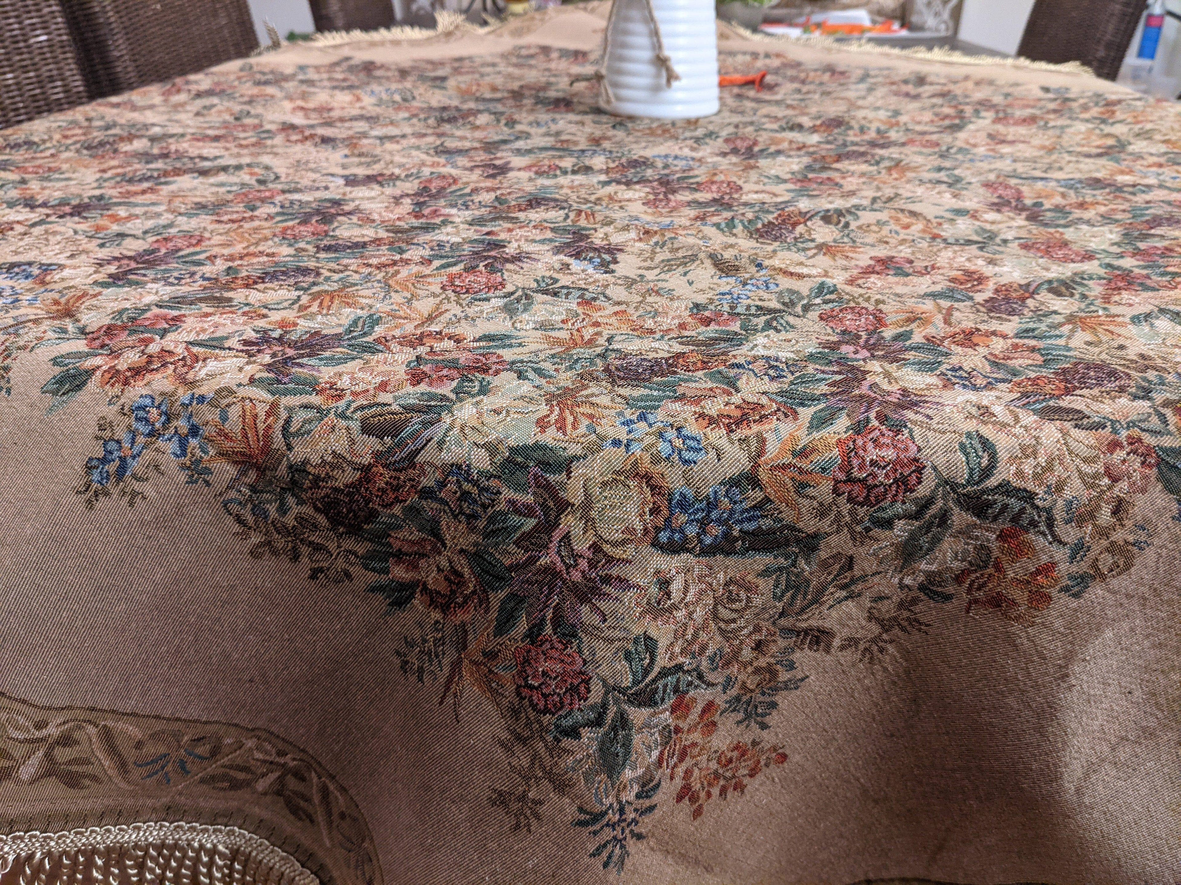 DaDa Bedding Wildflower Wonderland Floral Golden Beige Tan Square Dining Table Cloth (3100) DaDalogy Bedding Collection