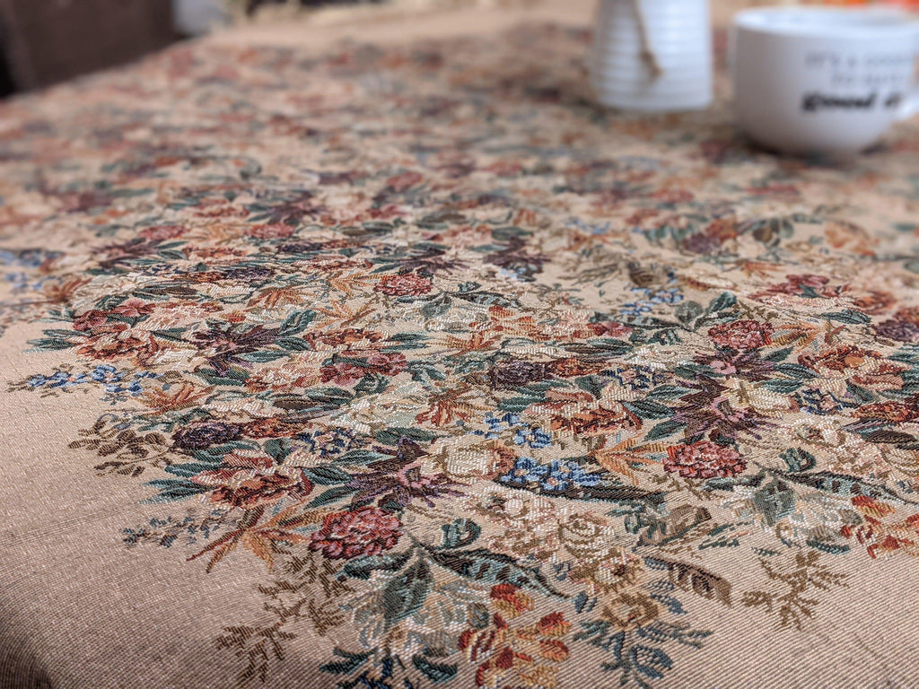 DaDa Bedding Wildflower Wonderland Floral Golden Beige Tan Square Dining Table Cloth (3100) DaDalogy Bedding Collection