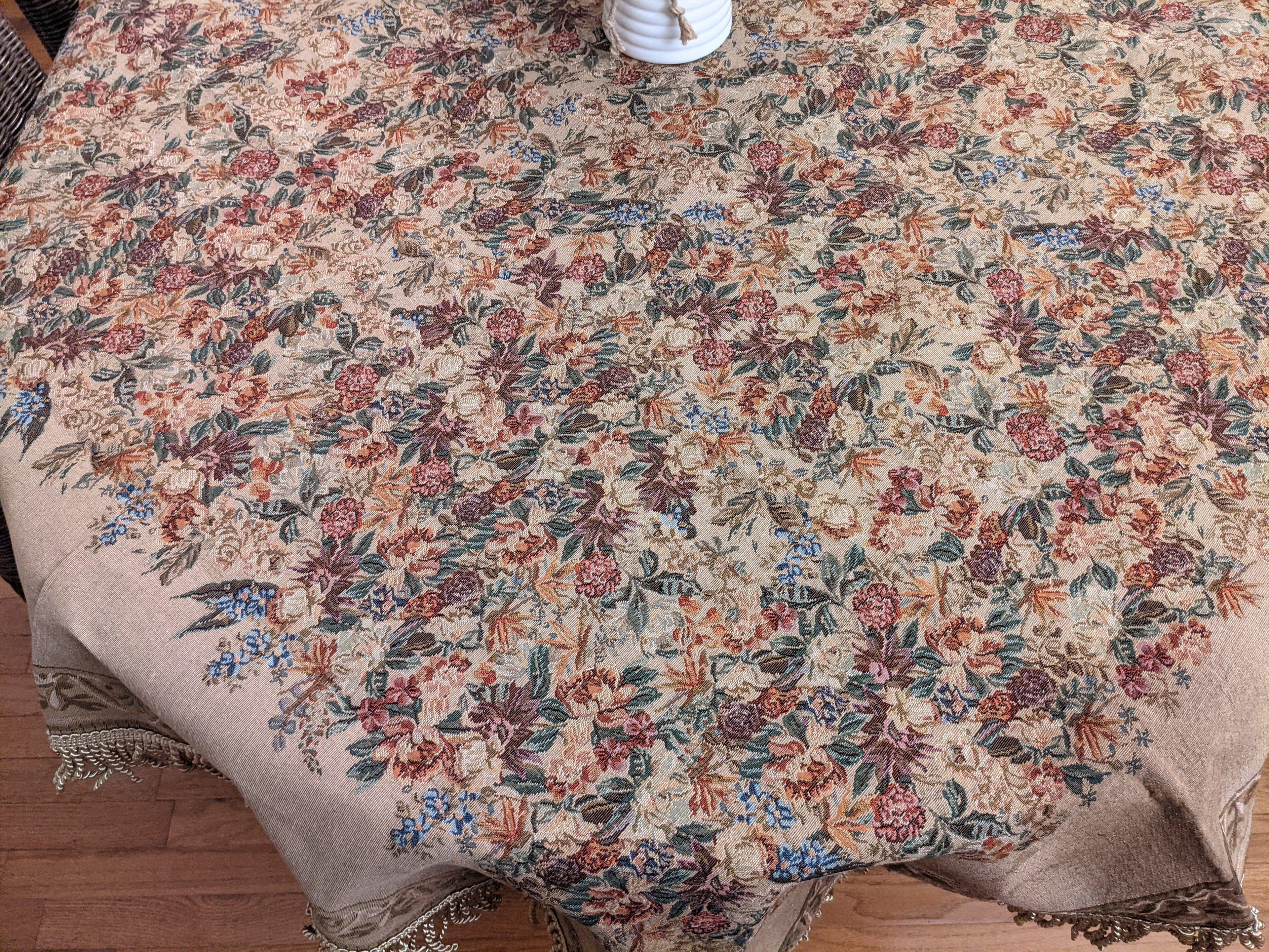 DaDa Bedding Wildflower Wonderland Floral Golden Beige Tan Square Dining Table Cloth (3100) DaDalogy Bedding Collection