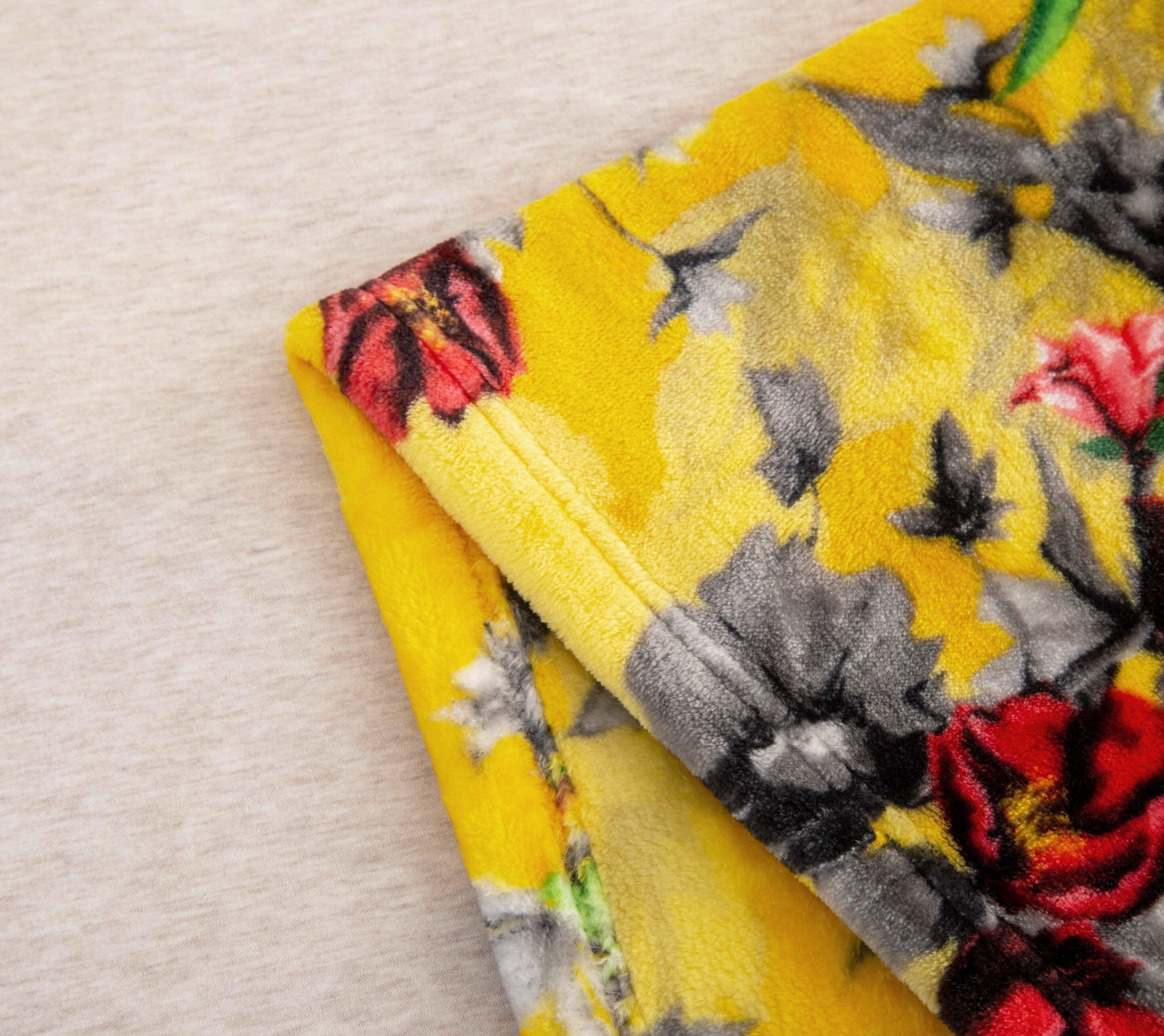 DaDa Bedding Yellow Farmhouse Rustic Spring Floral Hummingbirds Soft Fleece Throw Blanket (925) DaDalogy Bedding Collection