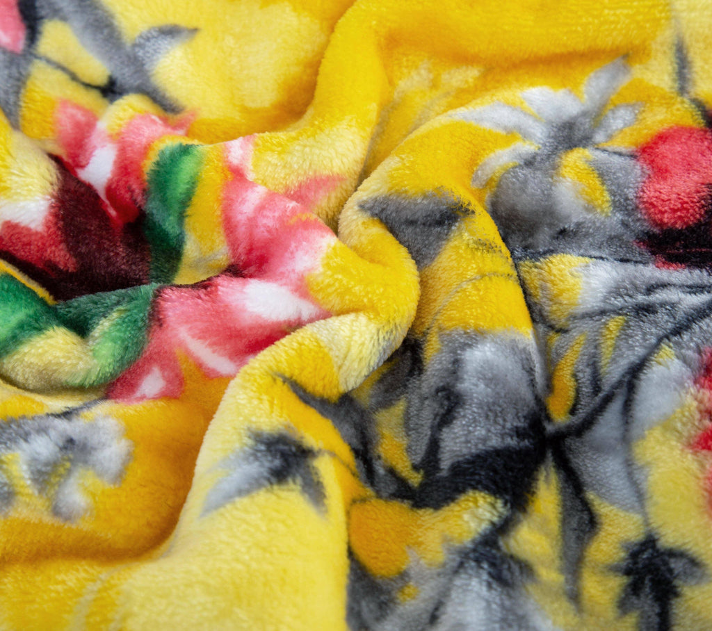 DaDa Bedding Yellow Farmhouse Rustic Spring Floral Hummingbirds Soft Fleece Throw Blanket (925) DaDalogy Bedding Collection