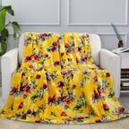 DaDa Bedding Yellow Farmhouse Rustic Spring Floral Hummingbirds Soft Fleece Throw Blanket (925) DaDalogy Bedding Collection