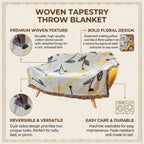 DaDa Bedding Yellow Fleur Botanical Sunshine Golden Floral Woven Tapestry Throw Blanket - 50” x 60” (18112)