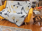 DaDa Bedding Yellow Fleur Botanical Sunshine Golden Floral Woven Tapestry Throw Blanket - 50” x 60” (18112) DaDalogy Bedding Collection