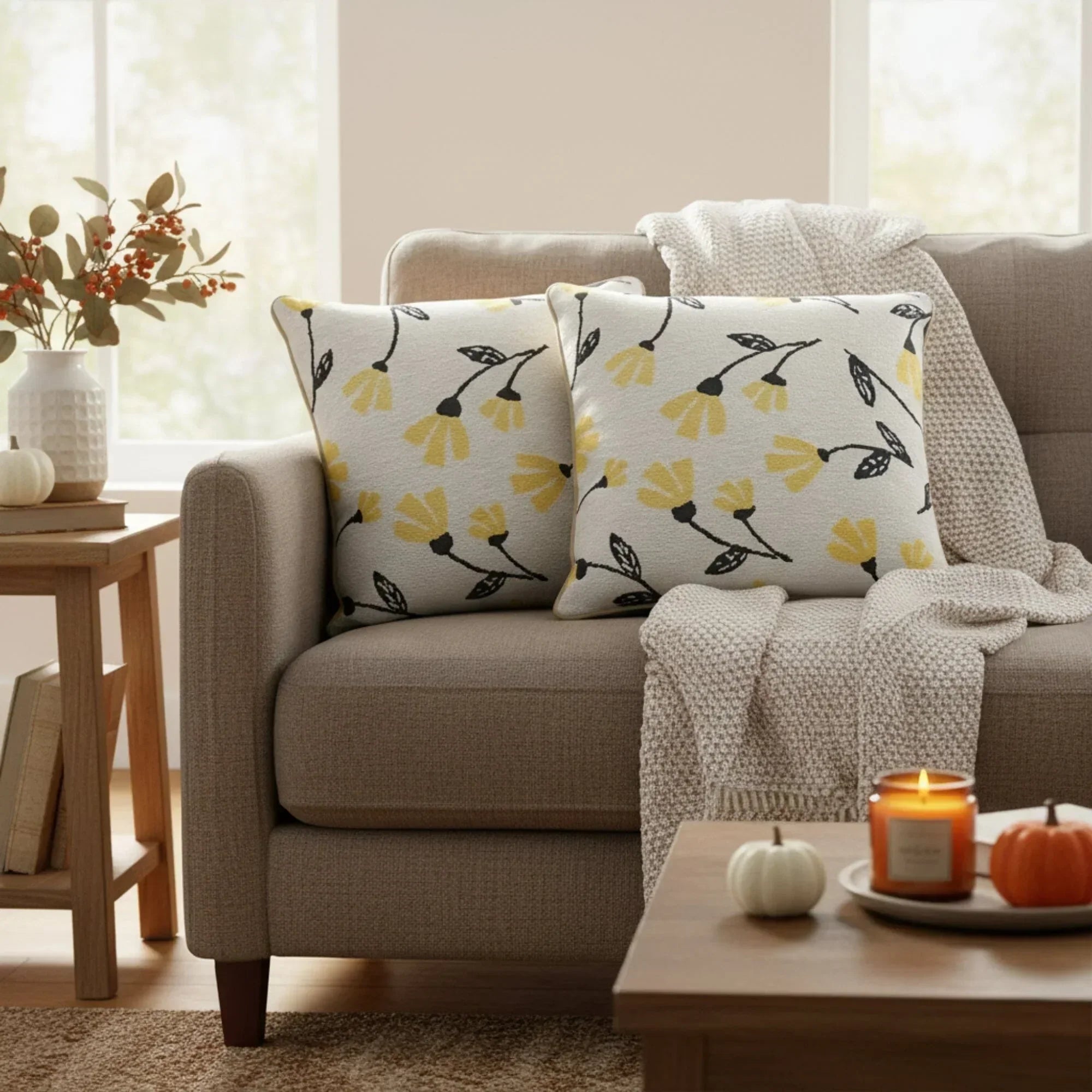 DaDa Bedding Yellow Fleur Floral Botanical Spring Tapestry Throw Pillow Cover, 16" x 16" (18112) DaDalogy Bedding Collection
