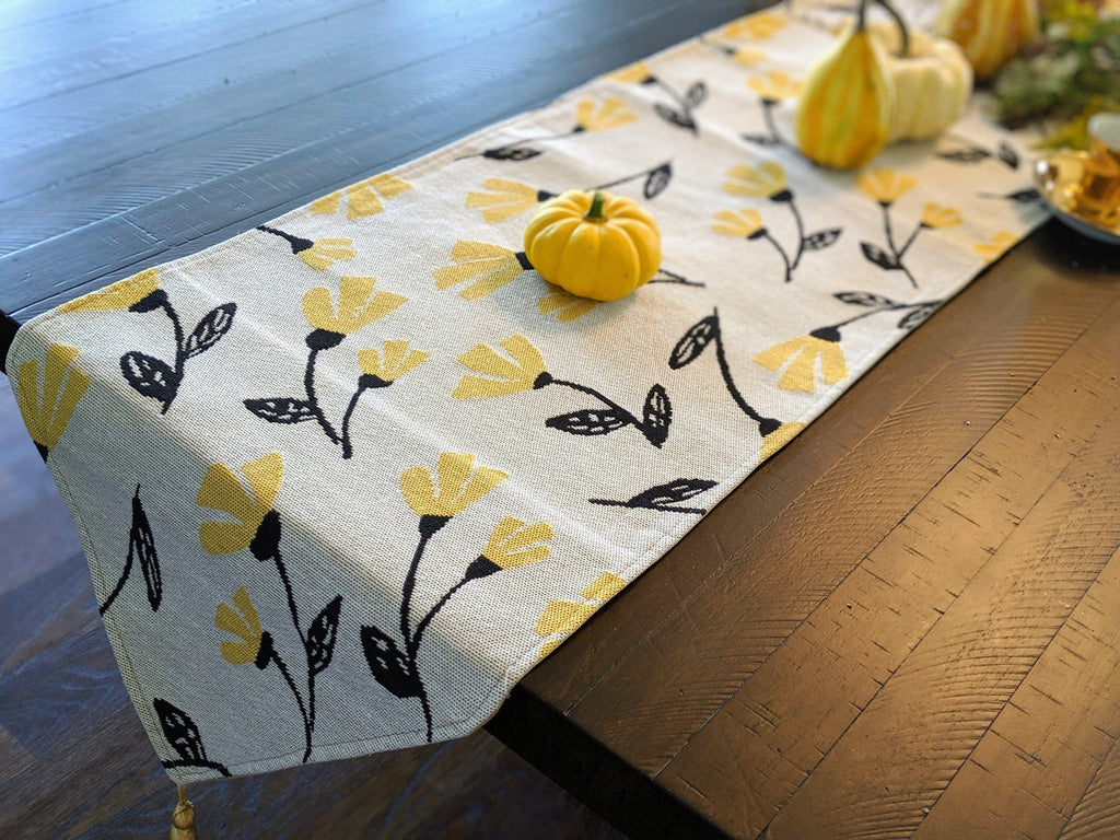 DaDa Bedding Yellow Fleur Floral Garden Woven Tapestry Dining Table Runner (18112) DaDalogy Bedding Collection