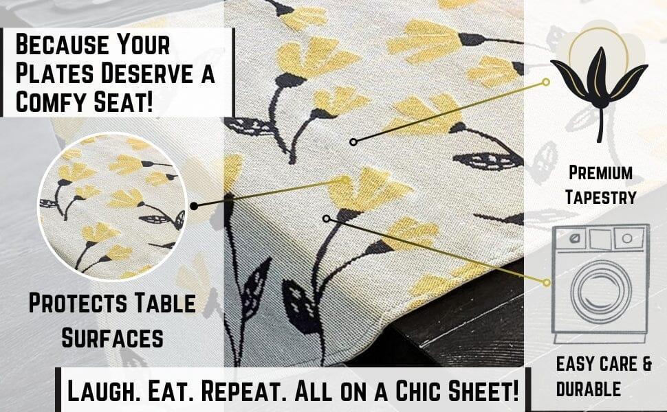 DaDa Bedding Yellow Fleur Floral Garden Woven Tapestry Dining Table Runner (18112) DaDalogy Bedding Collection