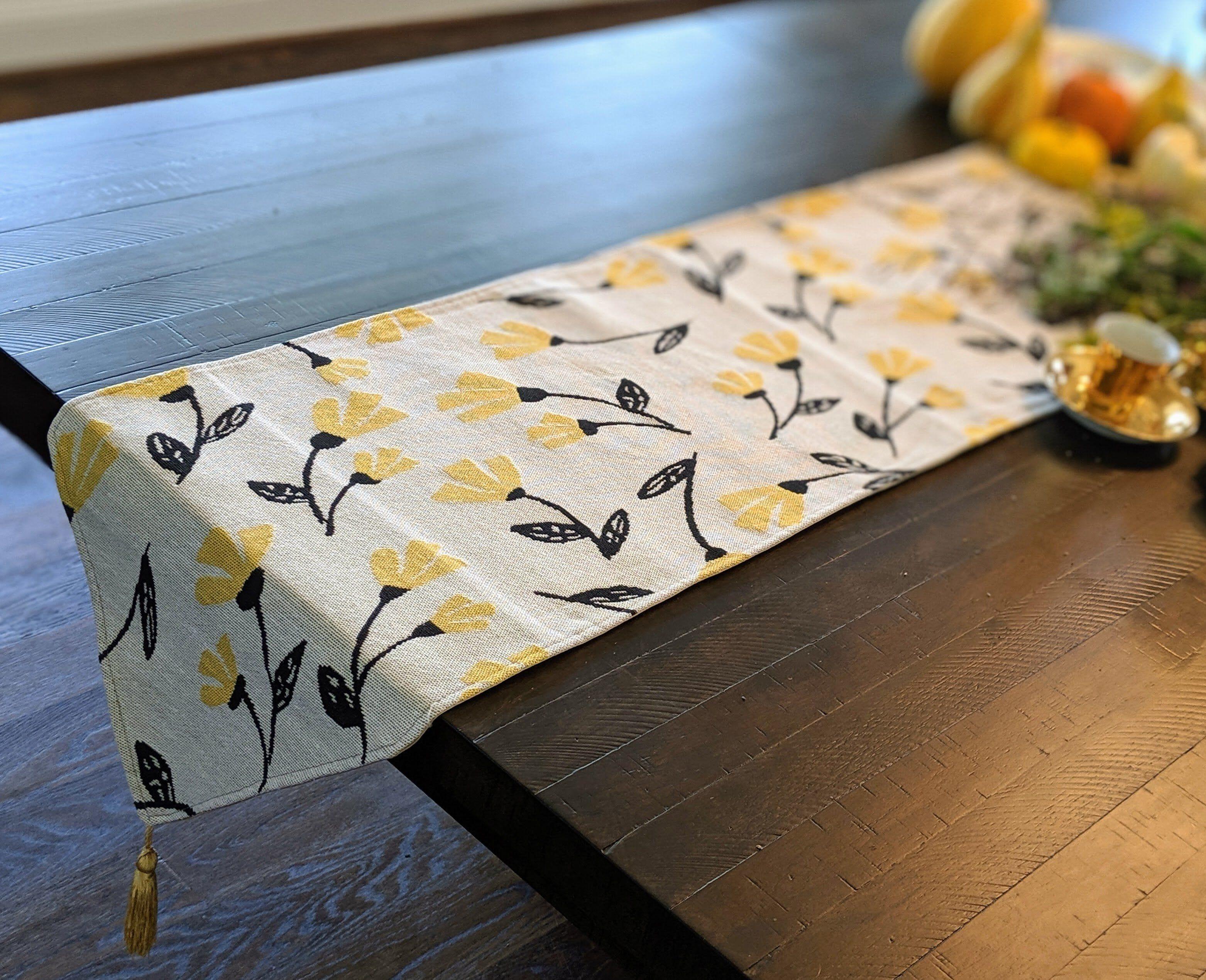 DaDa Bedding Yellow Fleur Floral Garden Woven Tapestry Dining Table Runner (18112) DaDalogy Bedding Collection