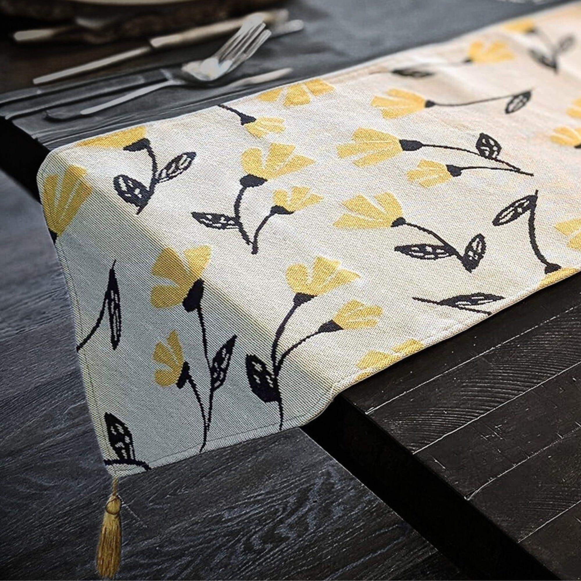 DaDa Bedding Yellow Fleur Floral Garden Woven Tapestry Dining Table Runner (18112) DaDalogy Bedding Collection