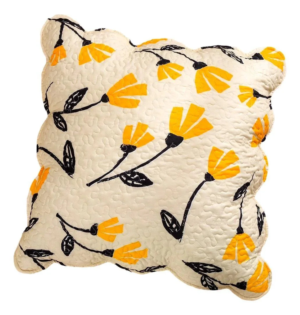 DaDa Bedding Yellow Fleur Floral Golden Orange Ivory Cream Scalloped Euro Pillow Sham Cover, 26" x 26" (18112) DaDalogy Bedding Collection