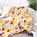 DaDa Bedding Yellow Floral Quilted Throw Blanket - Hummingbirds Farmhouse Red Flowers for Couch, Sofa or Bed- Scalloped Edges - 50 x 60 DaDalogy Bedding Collection