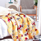 DaDa Bedding Yellow Floral Quilted Throw Blanket - Hummingbirds Farmhouse Red Flowers for Couch, Sofa or Bed- Scalloped Edges - 50 x 60 DaDalogy Bedding Collection