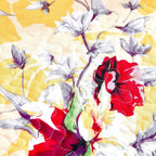 DaDa Bedding Yellow Floral Quilted Throw Blanket - Hummingbirds Farmhouse Red Flowers for Couch, Sofa or Bed- Scalloped Edges - 50 x 60 DaDalogy Bedding Collection