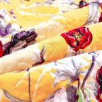 DaDa Bedding Yellow Floral Quilted Throw Blanket - Hummingbirds Farmhouse Red Flowers for Couch, Sofa or Bed- Scalloped Edges - 50 x 60 DaDalogy Bedding Collection
