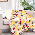DaDa Bedding Yellow Floral Quilted Throw Blanket - Hummingbirds Farmhouse Red Flowers for Couch, Sofa or Bed- Scalloped Edges - 50 x 60 DaDalogy Bedding Collection