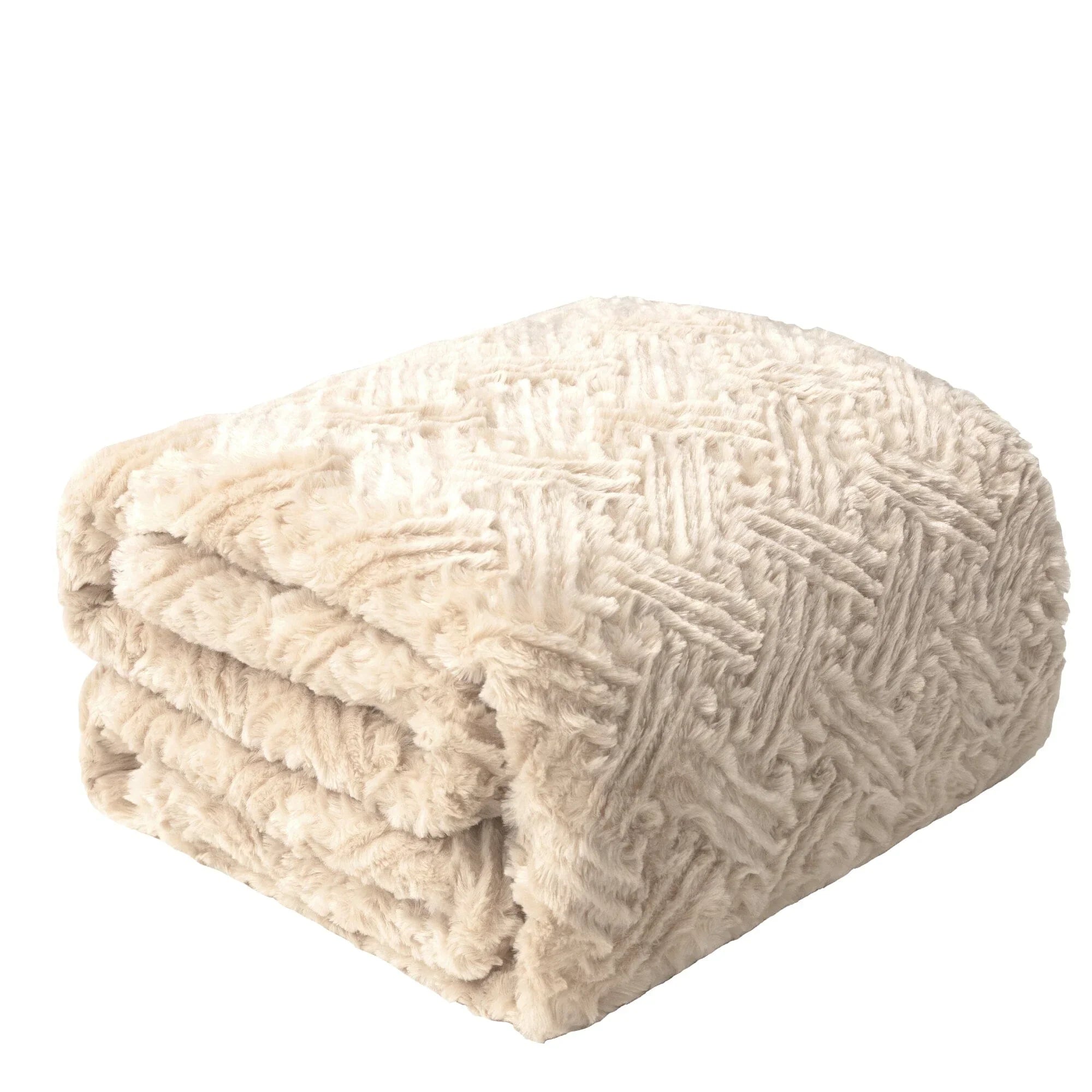 DaDalogy Bedding Champagne Ivory Faux Fur Throw Blanket - Dreamy Gold Geometric Embossed Sherpa Backside - Super Soft Warm Cozy Plush Fluffy DaDalogy Bedding Collection