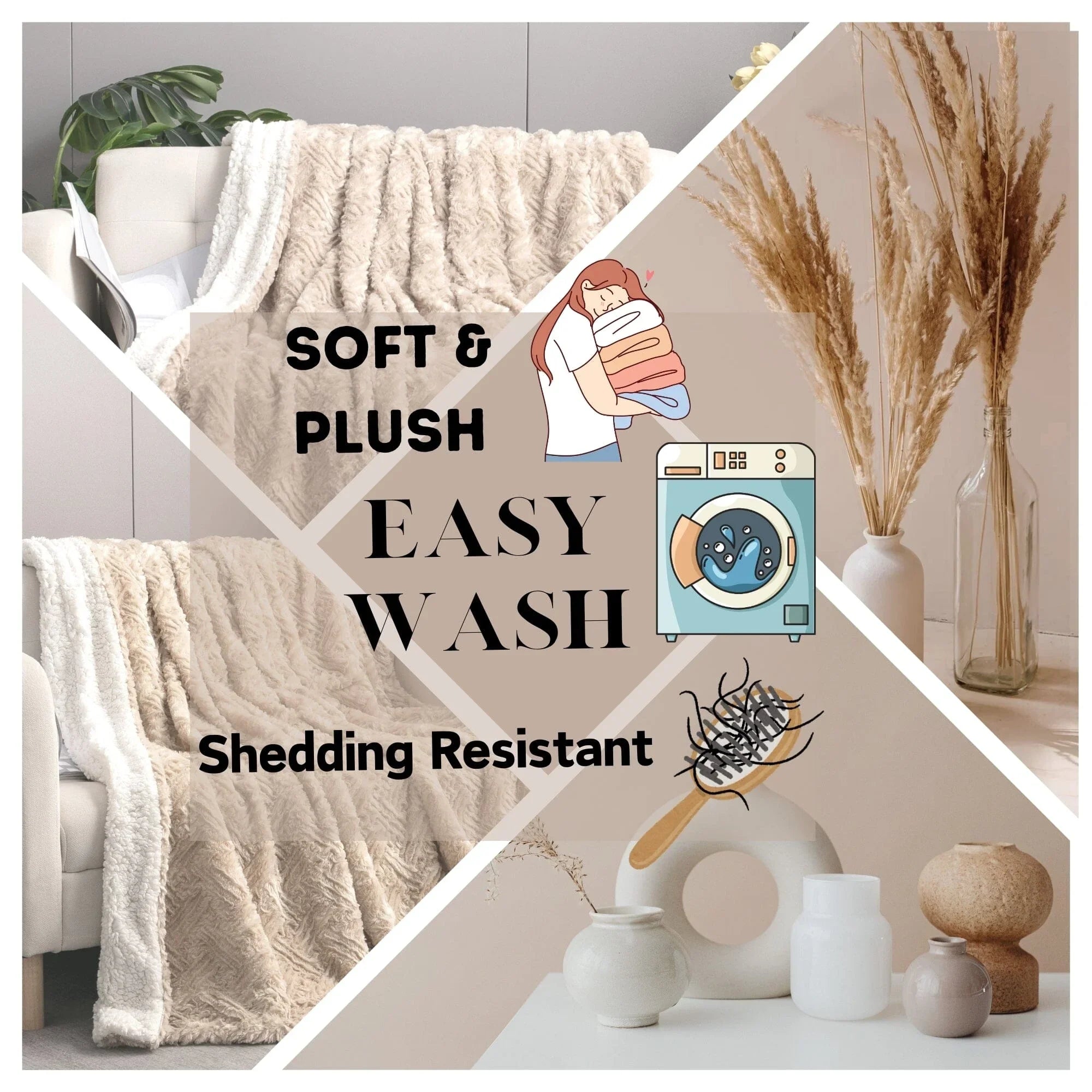 DaDalogy Bedding Champagne Ivory Faux Fur Throw Blanket - Dreamy Gold Geometric Embossed Sherpa Backside - Super Soft Warm Cozy Plush Fluffy DaDalogy Bedding Collection