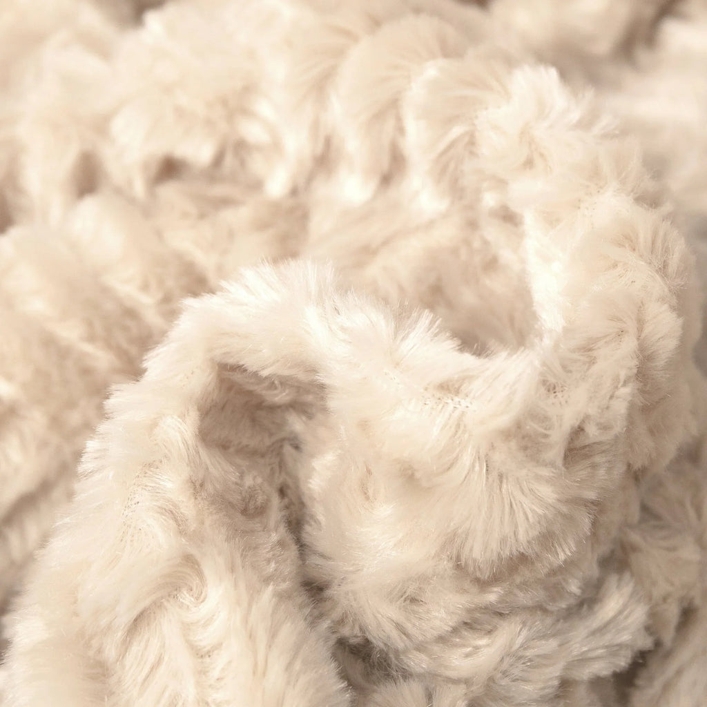 DaDalogy Bedding Champagne Ivory Faux Fur Throw Blanket - Dreamy Gold Geometric Embossed Sherpa Backside - Super Soft Warm Cozy Plush Fluffy DaDalogy Bedding Collection