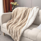 DaDalogy Bedding Champagne Ivory Faux Fur Throw Blanket - Dreamy Gold Geometric Embossed Sherpa Backside - Super Soft Warm Cozy Plush Fluffy DaDalogy Bedding Collection