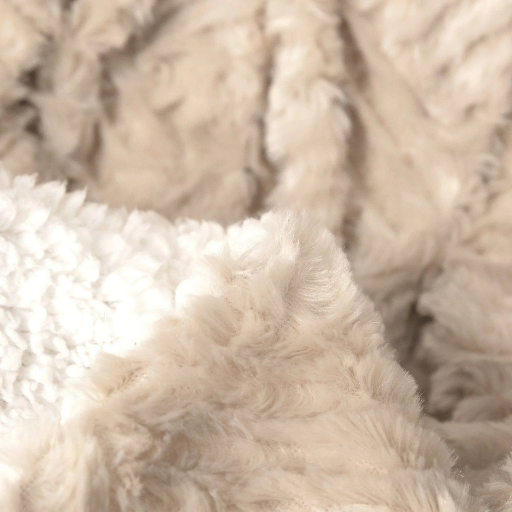 DaDalogy Bedding Champagne Ivory Faux Fur Throw Blanket - Dreamy Gold Geometric Embossed Sherpa Backside - Super Soft Warm Cozy Plush Fluffy DaDalogy Bedding Collection