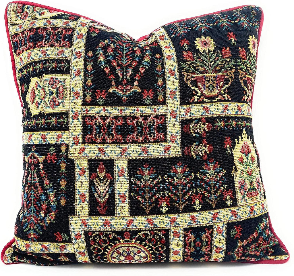 DaDalogy Bedding Dark Noir Botanical Mughal Floral Vintage Fleur Tapestry Throw Pillow Covers 16" (18197) DaDalogy Bedding Collection