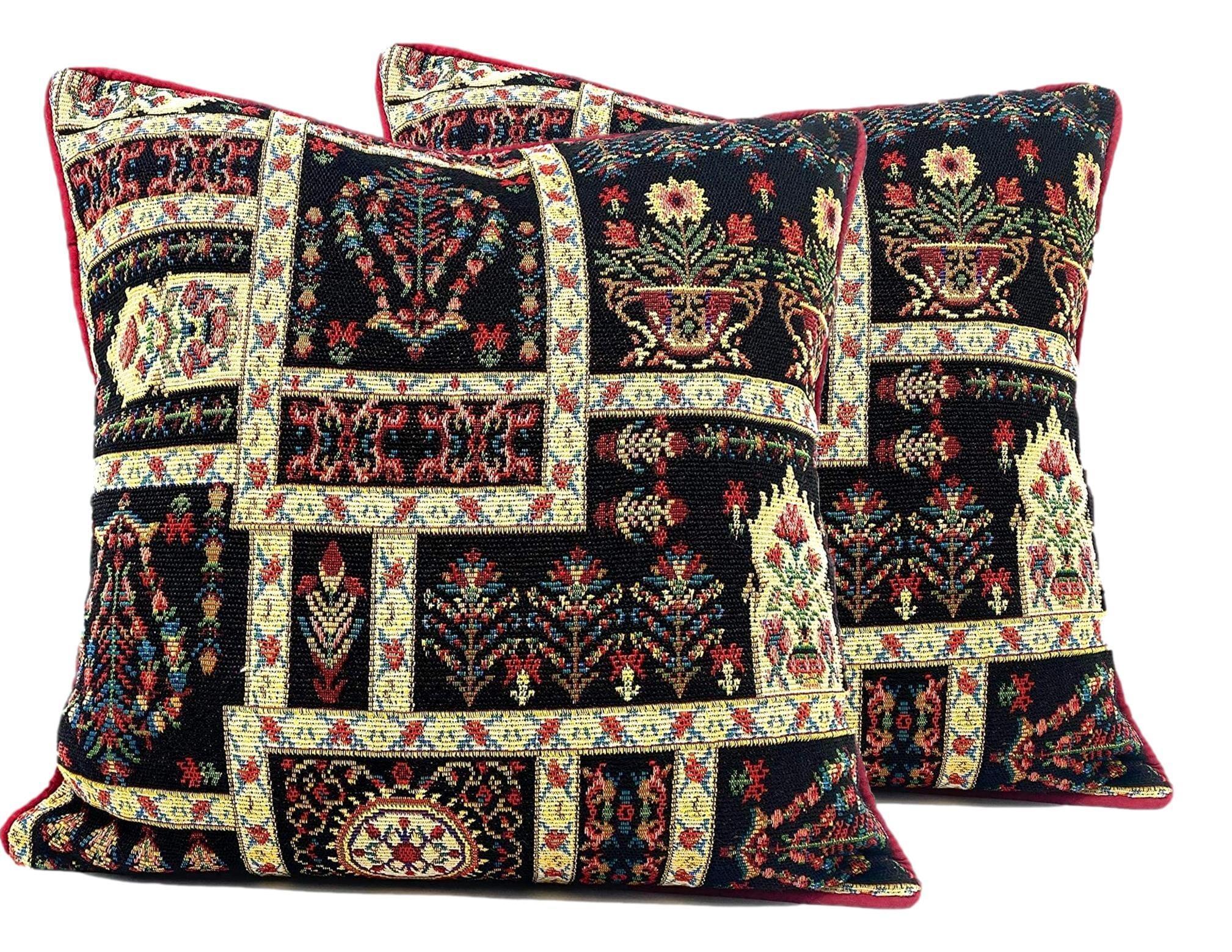 DaDalogy Bedding Dark Noir Botanical Mughal Floral Vintage Fleur Tapestry Throw Pillow Covers 16" (18197) DaDalogy Bedding Collection