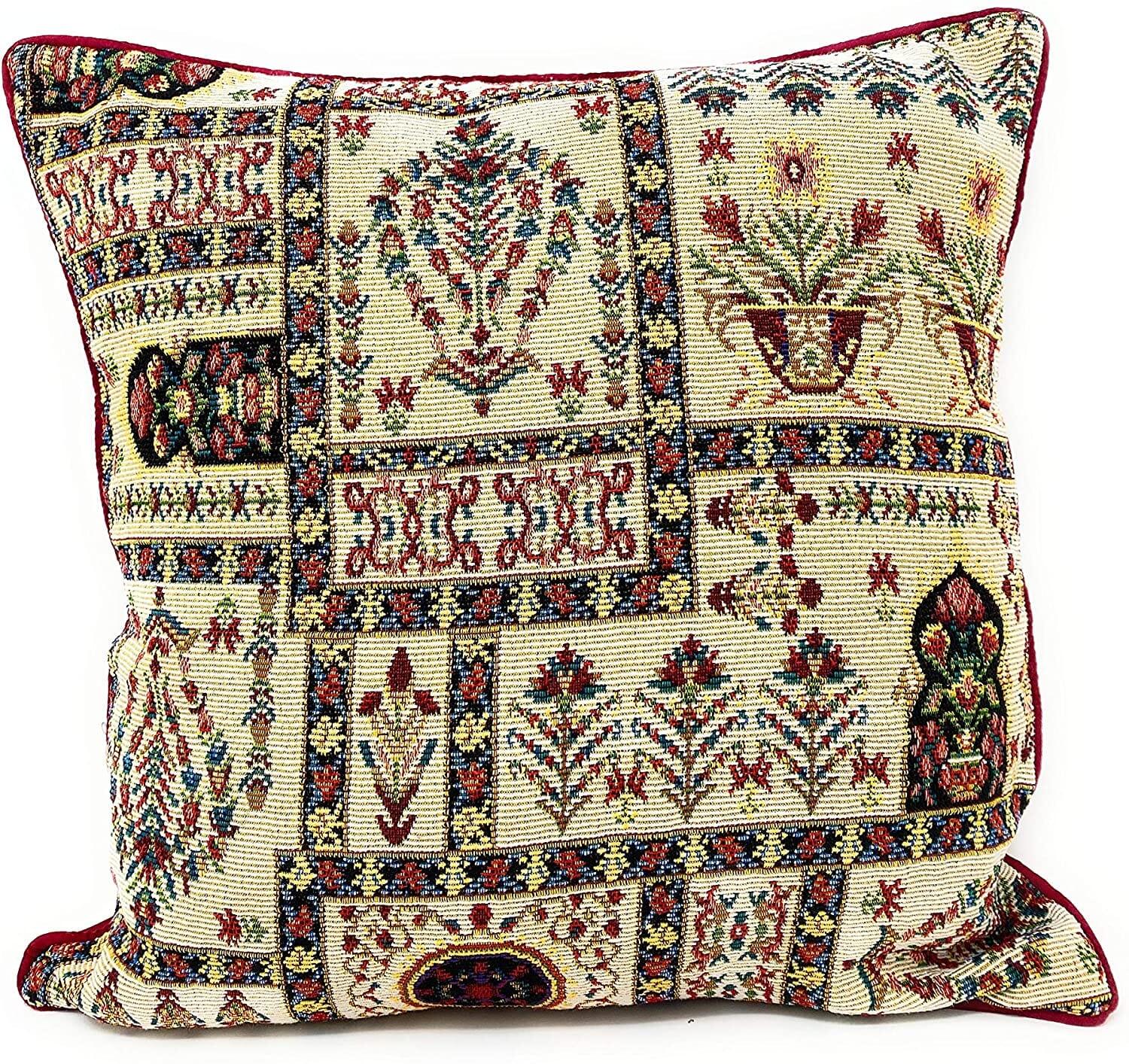 DaDalogy Bedding Light White Mughal Floral Botanical Cottage Fleur Tapestry Throw Pillow Covers 16" (18196) DaDalogy Bedding Collection