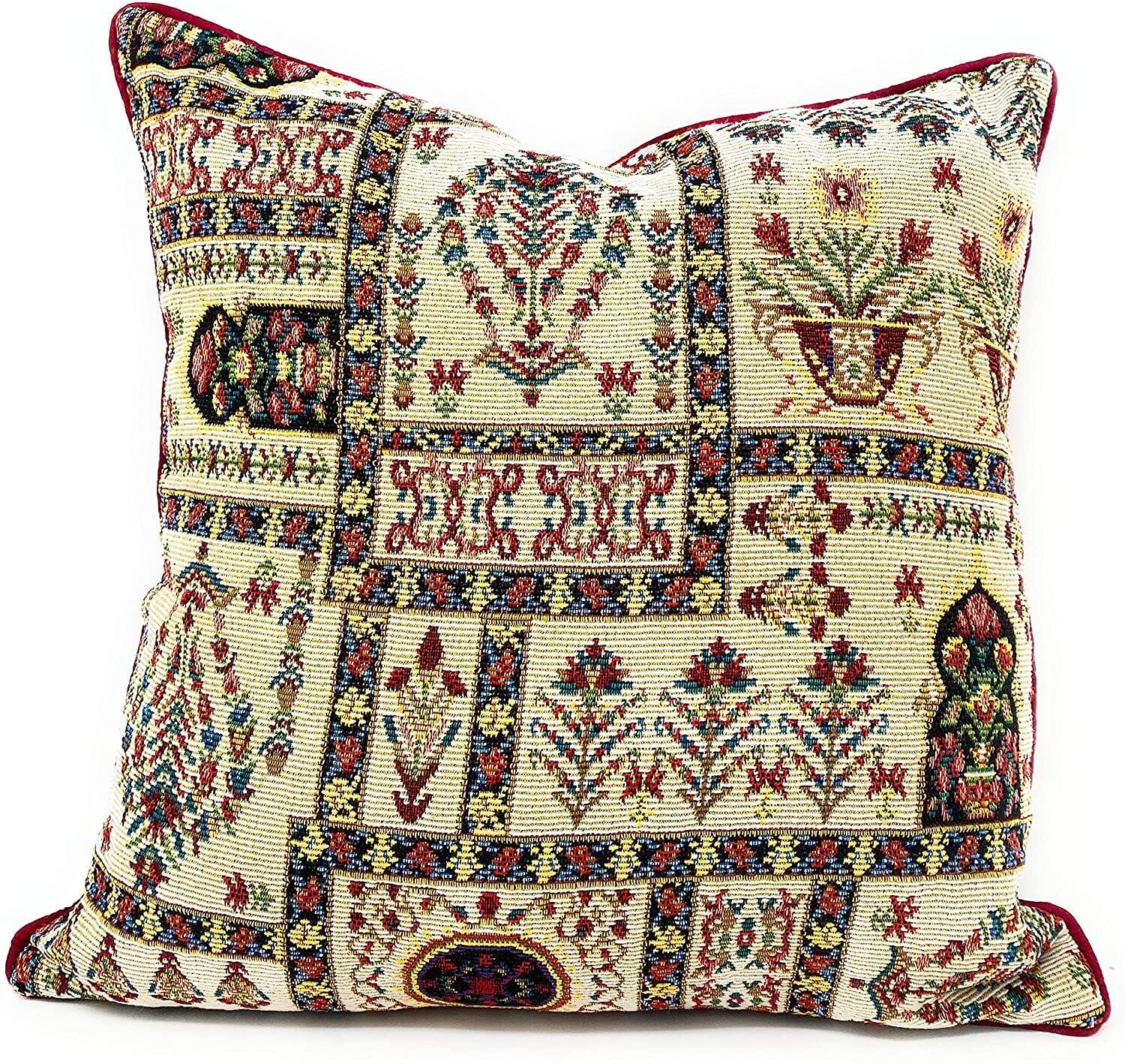 DaDalogy Bedding Light White Mughal Floral Botanical Cottage Fleur Tapestry Throw Pillow Covers 16" (18196) DaDalogy Bedding Collection