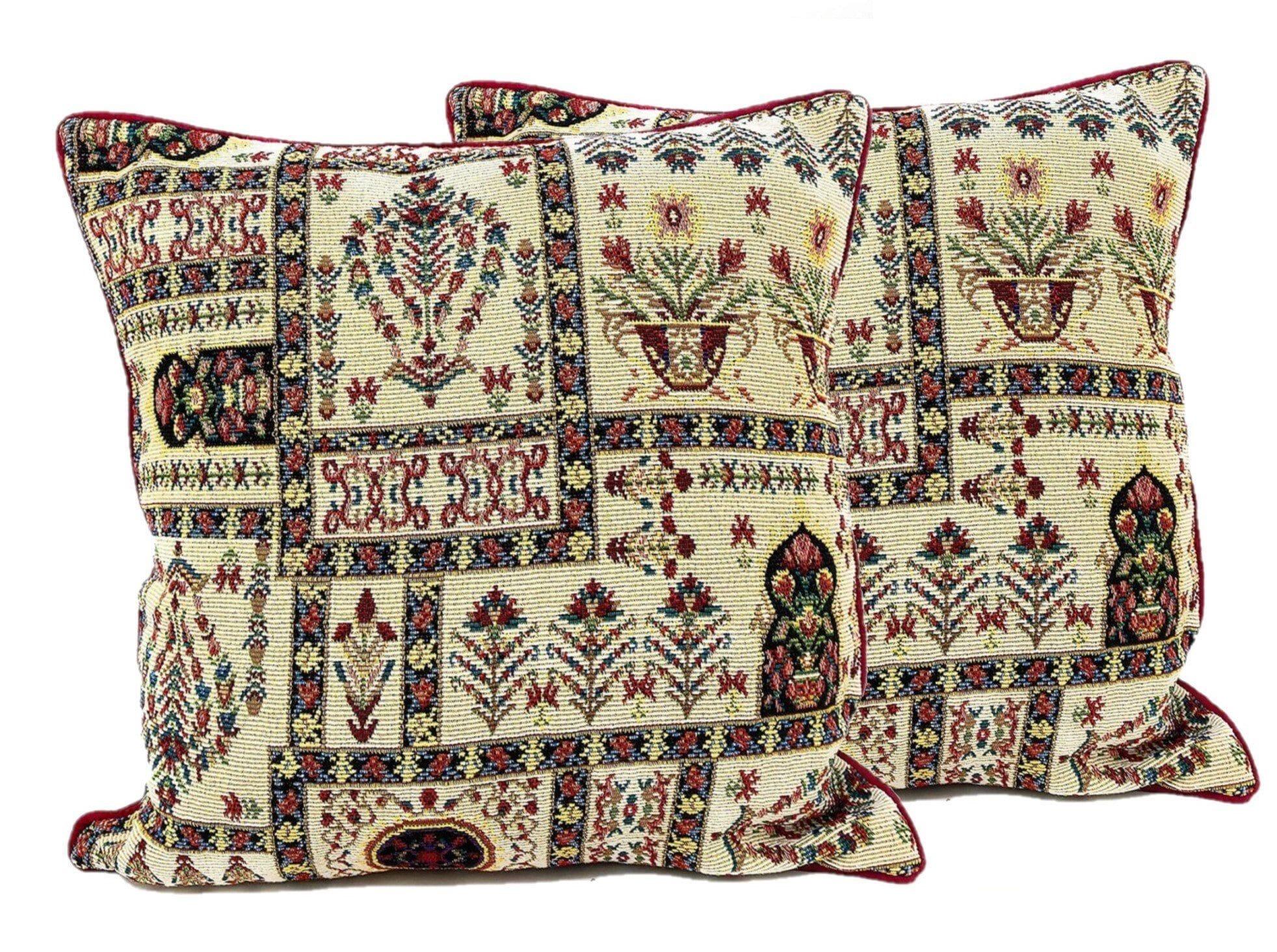 DaDalogy Bedding Light White Mughal Floral Botanical Cottage Fleur Tapestry Throw Pillow Covers 16" (18196) DaDalogy Bedding Collection