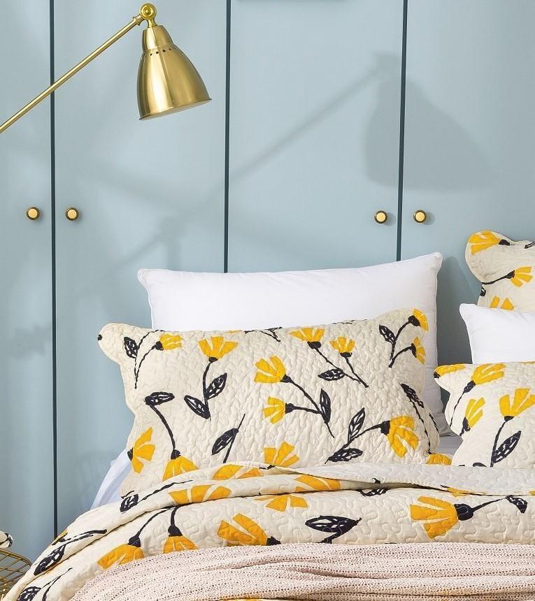 DaDalogy Bedding Yellow Fleur Floral Golden Orange Ivory Botanical Quilted Scalloped Pillow Sham (18112) DaDalogy Bedding Collection