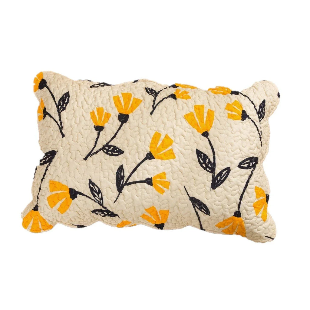 DaDalogy Bedding Yellow Fleur Floral Golden Orange Ivory Botanical Quilted Scalloped Pillow Sham (18112) DaDalogy Bedding Collection