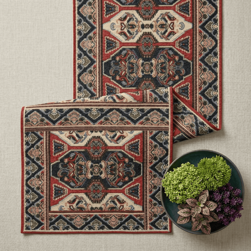 DaDalogy Elegant Majestic Kilim Red Persian Rug Ornate Floral Woven Tapestry Table Runner (18195)