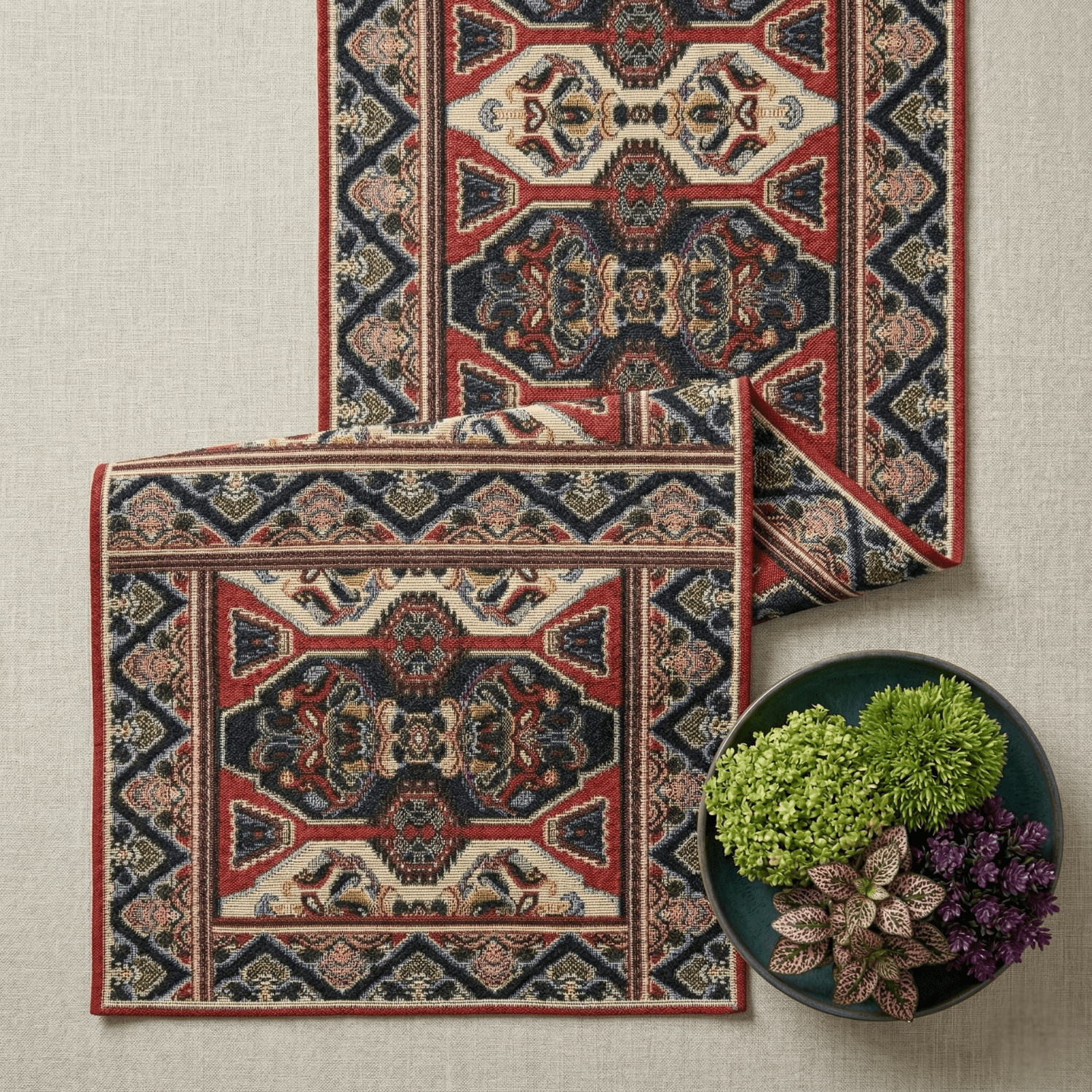 DaDalogy Elegant Majestic Kilim Red Persian Rug Ornate Floral Woven Tapestry Table Runner (18195)